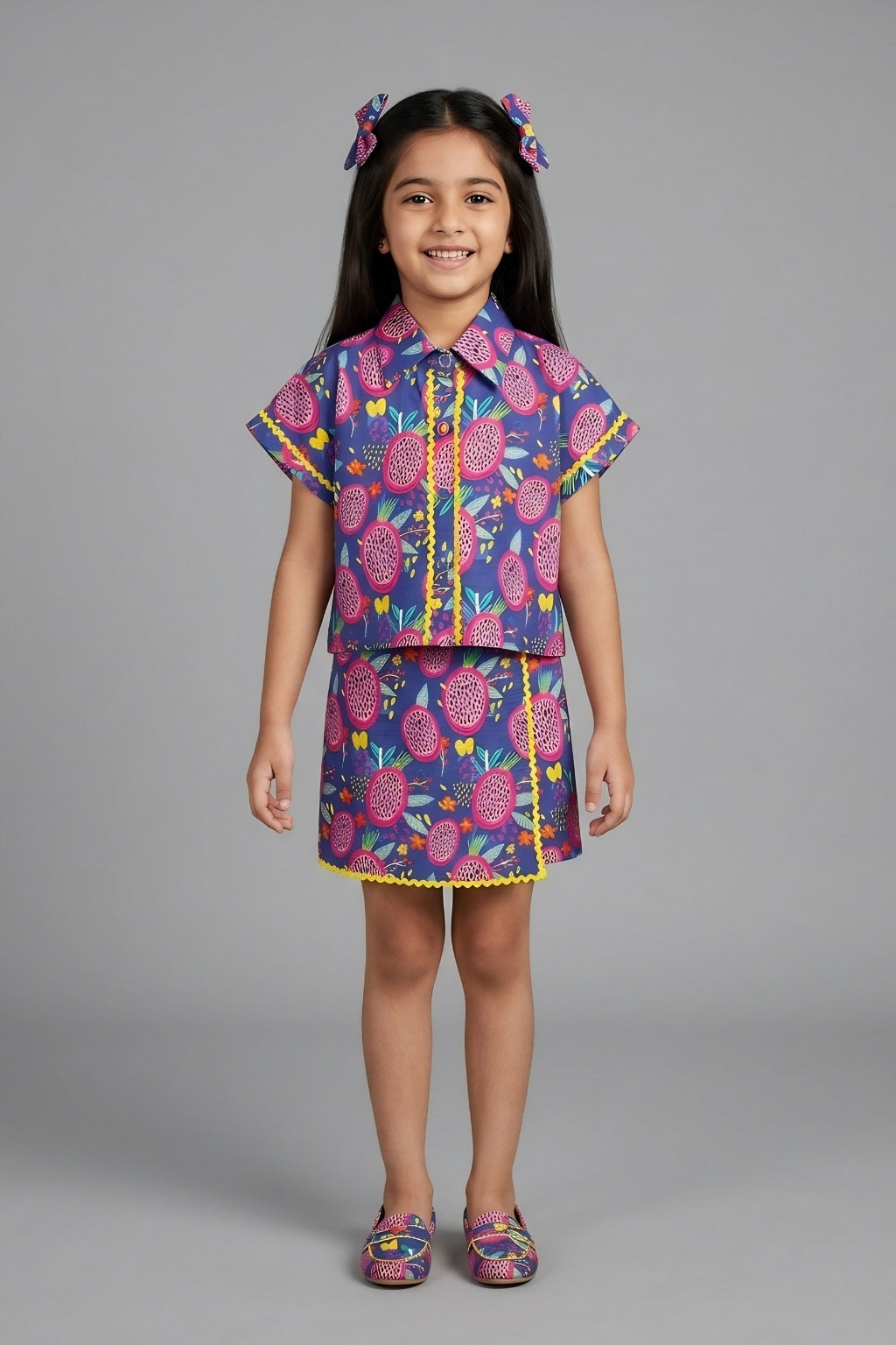 Girls Navy Blue Printed Co-ord Set 3248