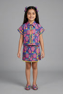Girls Navy Blue Printed Co-ord Set 3248
