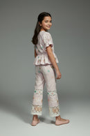 Girls Pink Embroidered Peplum Co-ord Set 3250