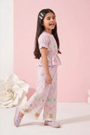 Girls Pink Embroidered Peplum Co-ord Set 3250
