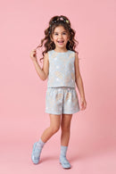 Girls Powder Blue Embroidered Co-Ord Set 3258