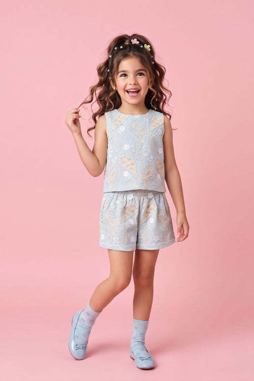 Girls Powder Blue Embroidered Co-Ord Set 3258