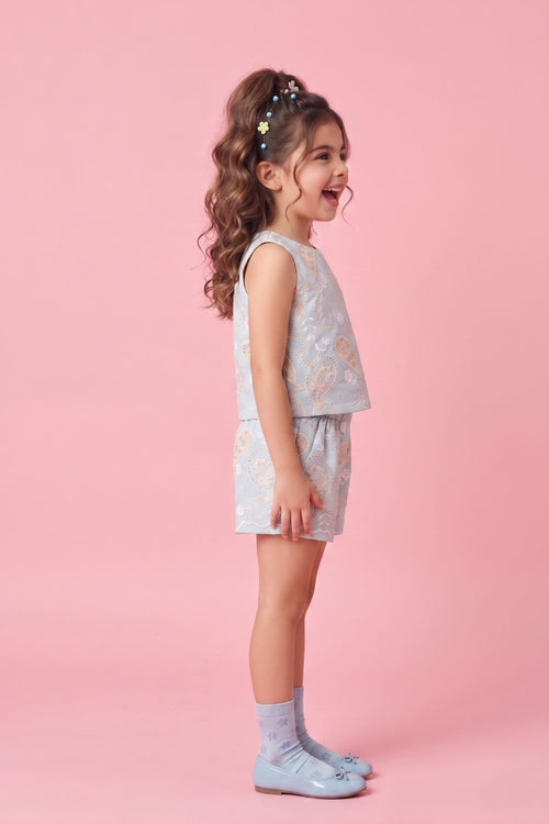 Girls Powder Blue Embroidered Co-Ord Set 3258