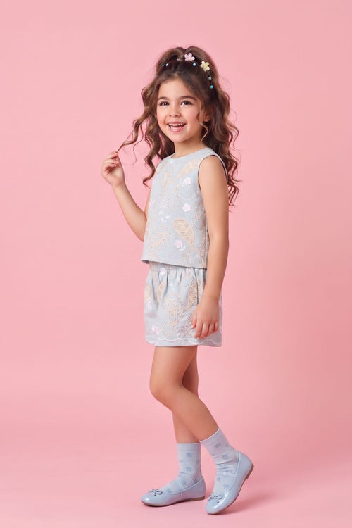 Girls Powder Blue Embroidered Co-Ord Set 3258
