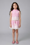 Pink Lace Embroidered Sleeveless Dress SET3265