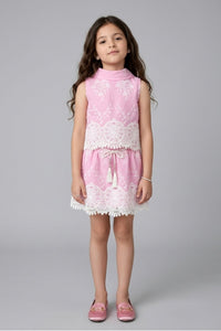 Pink Lace Embroidered Sleeveless Dress SET3265
