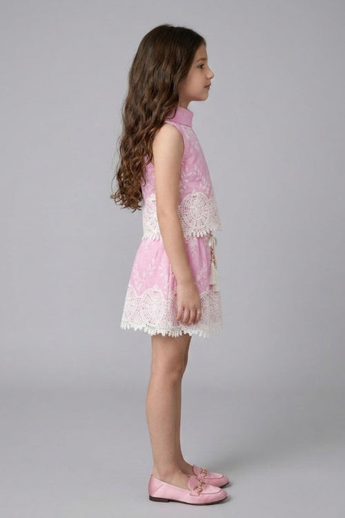 Pink Lace Embroidered Sleeveless Dress SET3265