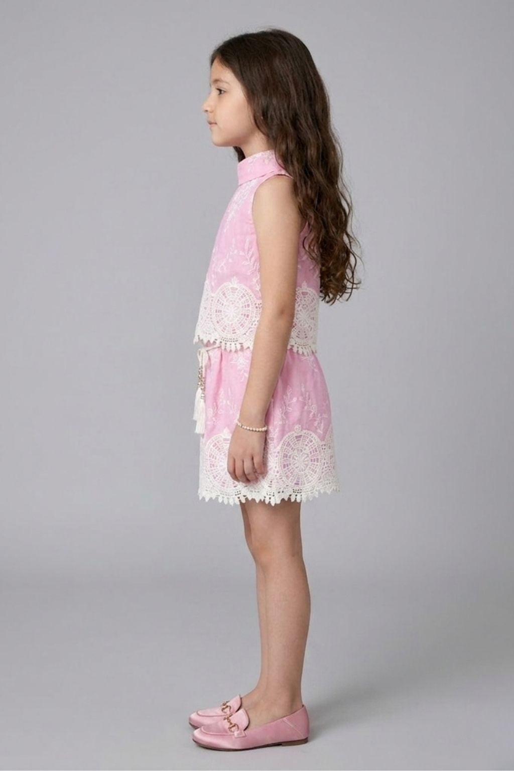 Pink Lace Embroidered Sleeveless Dress SET3265