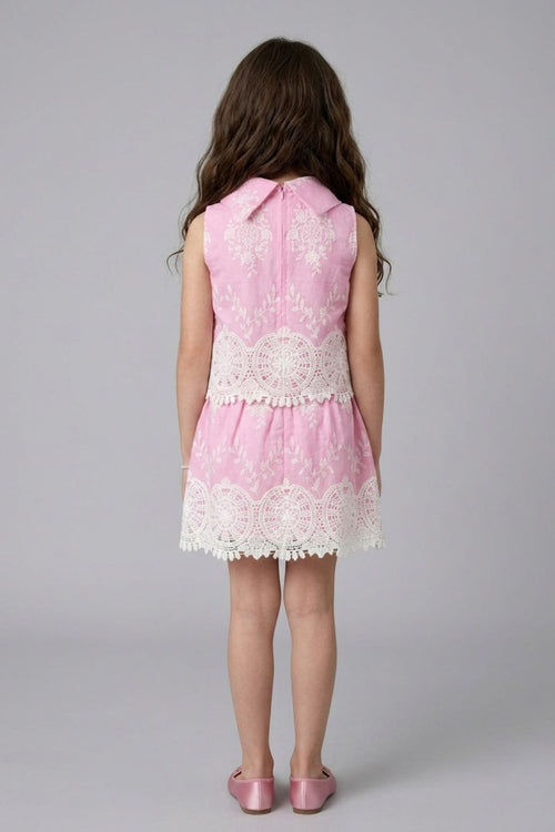 Pink Lace Embroidered Sleeveless Dress SET3265