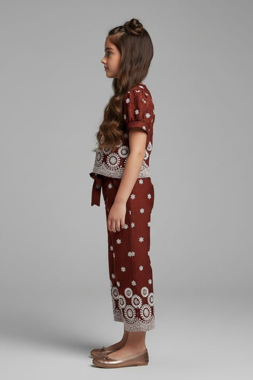 Girls Brown Printed Co-ord Set 3266