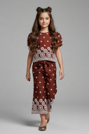 Girls Brown Printed Co-ord Set 3266