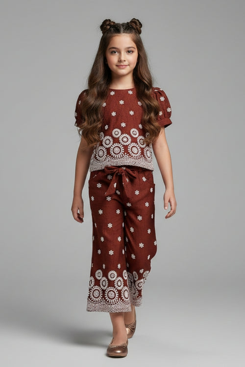 Girls Brown Printed Co-ord Set 3266