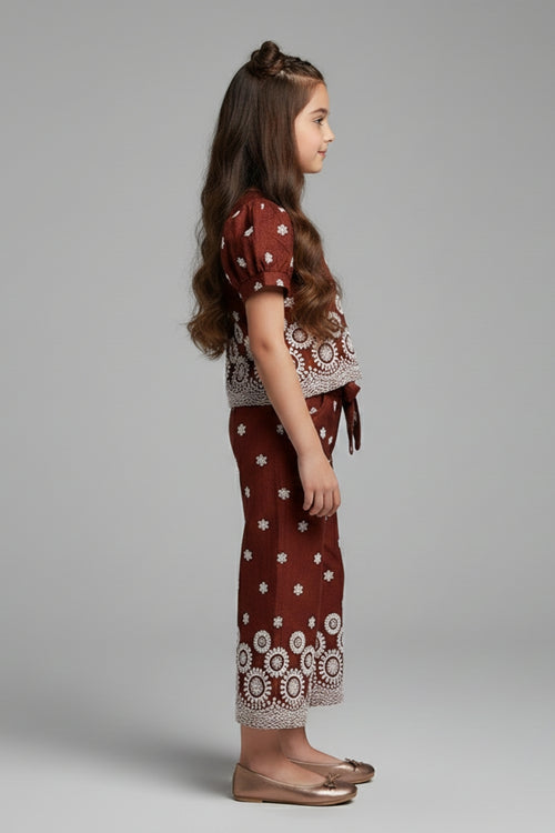 Girls Brown Printed Co-ord Set 3266