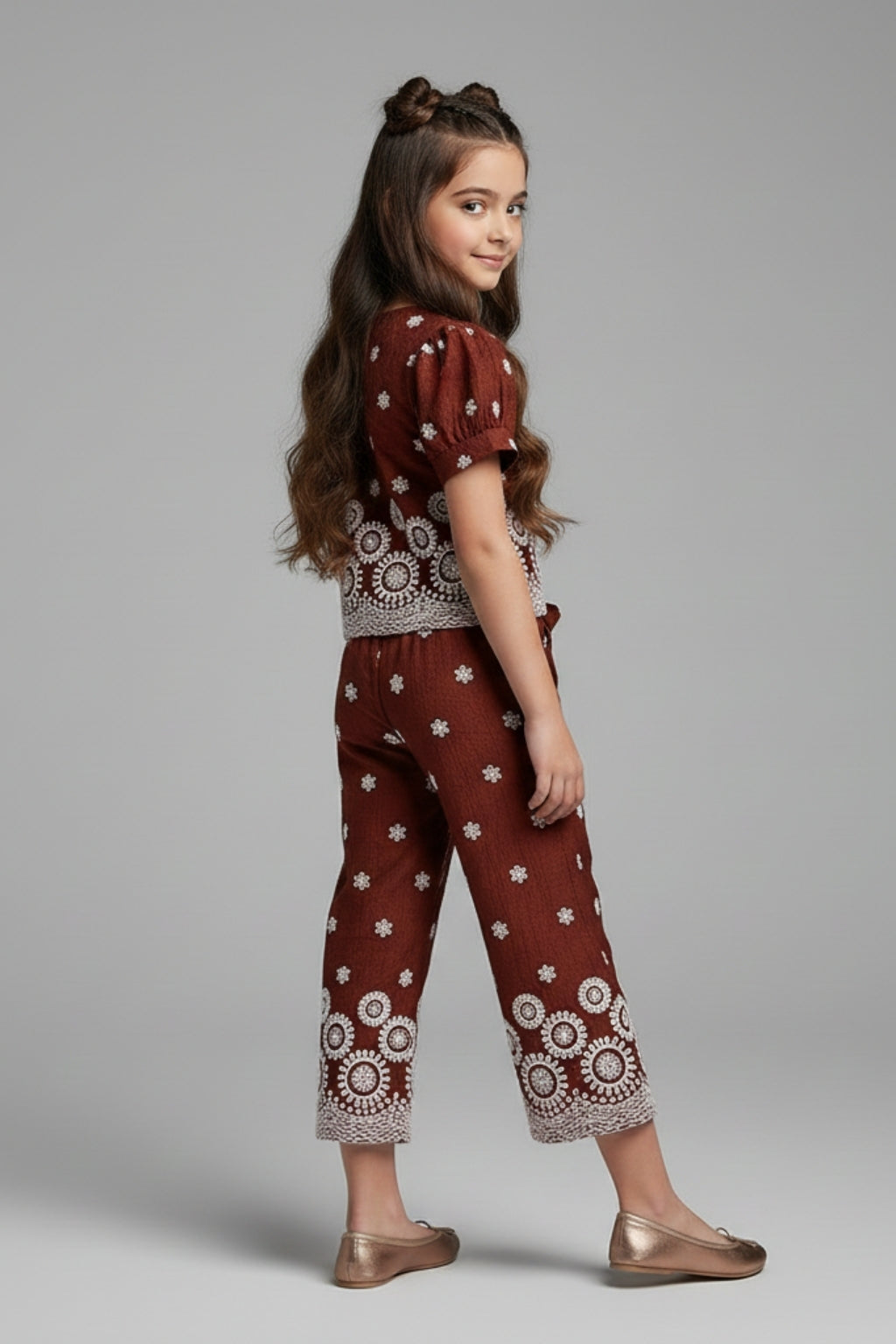 Girls Brown Printed Co-ord Set 3266