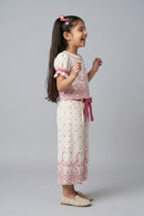 Coral Floral Printed Top With Wide Leg Pants Set 3269
