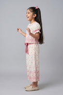 Coral Floral Printed Top With Wide Leg Pants Set 3269