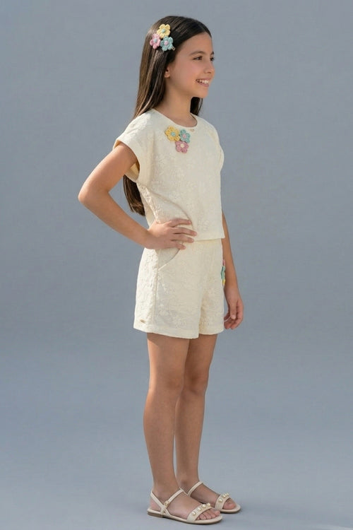 Cream Floral Embroidered Co-Ord Set 3288