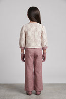 Ivory Floral Top with Onion Pink Wide-Leg Trousers SET3424