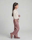 Ivory Floral Top with Onion Pink Wide-Leg Trousers SET3424