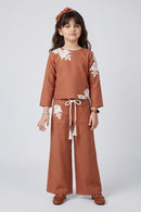 Rust Floral Motif Top & Wide-Leg Pants Co-ord Set 3426