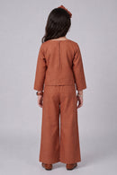 Rust Floral Motif Top & Wide-Leg Pants Co-ord Set 3426