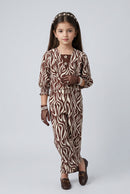 Brown Zebra Print Three-Piece Co-ord Set for Girls SET3433