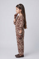 Brown Zebra Print Three-Piece Co-ord Set for Girls SET3433