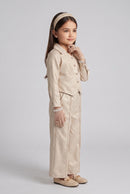 Champagne Pleated Shirt Top with Wide-Leg Trousers SET3447