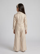 Champagne Pleated Shirt Top with Wide-Leg Trousers SET3447