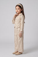Champagne Pleated Shirt Top with Wide-Leg Trousers SET3447
