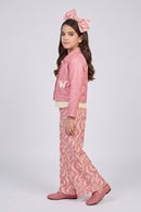 Pink Butterfly Appliqué 3-Piece Co-ord Set with Printed Wide-Leg Pants SET3456