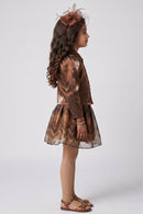 Brown Metallic Butterfly Embellished Jacket & Printed Skirt Co-ord Set 3456