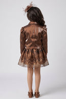 Brown Metallic Butterfly Embellished Jacket & Printed Skirt Co-ord Set 3456