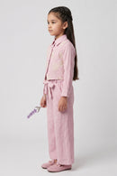 Lavender Floral Embroidered Shirt, Vest & Wide-Leg Pant Co-ord Set 3463
