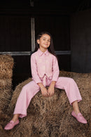 Lavender Floral Embroidered Shirt, Vest & Wide-Leg Pant Co-ord Set 3463