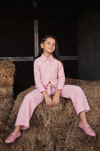 Lavender Floral Embroidered Shirt, Vest & Wide-Leg Pant Co-ord Set 3463