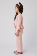 Peach Ruffle Top with Wide-Leg Trousers SET3464