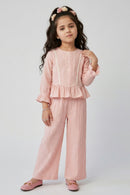 Peach Ruffle Top with Wide-Leg Trousers SET3464