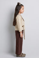 Beige Floral Blazer, Brown Top & Wide-Leg Pant 3-Piece Co-ord Set SET3471