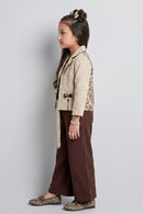 Beige Floral Blazer, Brown Top & Wide-Leg Pant 3-Piece Co-ord Set SET3471