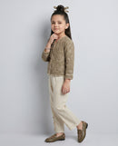 Taupe Embroidered Jacket & Cream Pant Co-ord Set 3475