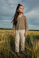 Taupe Embroidered Jacket & Cream Pant Co-ord Set 3475