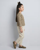 Taupe Embroidered Jacket & Cream Pant Co-ord Set 3475