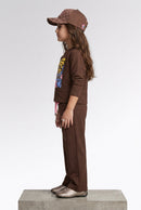 Brown Graphic Sweatshirt & Wide-Leg Pants Co-Ord Set 3508