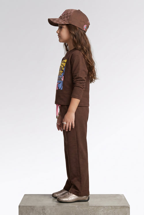 Brown Graphic Sweatshirt & Wide-Leg Pants Co-Ord Set 3508