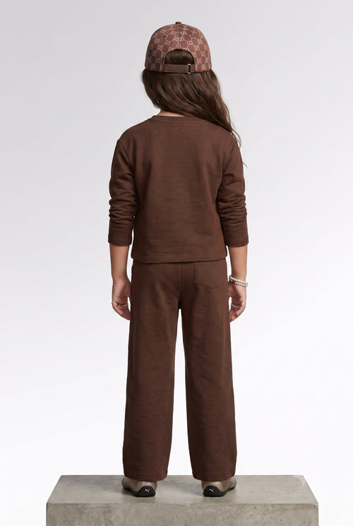Brown Graphic Sweatshirt & Wide-Leg Pants Co-Ord Set 3508