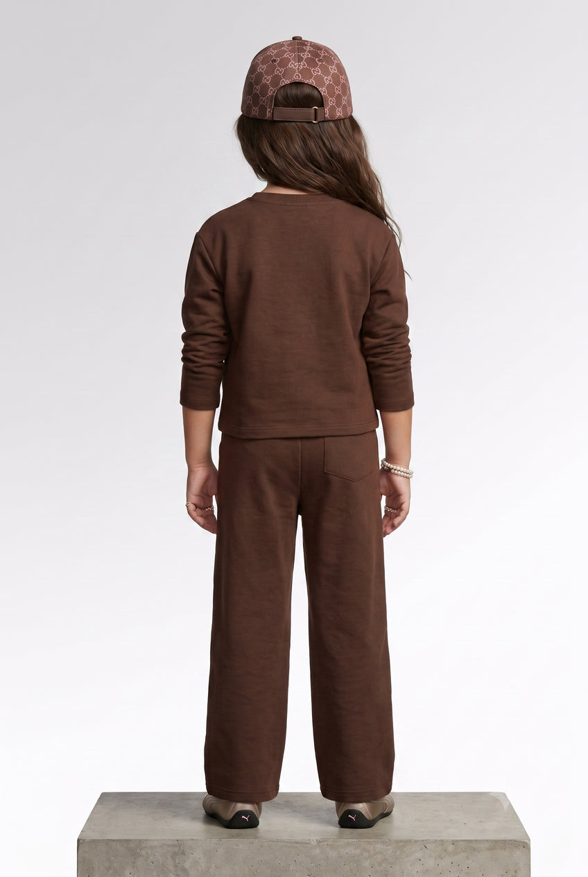 Brown Graphic Sweatshirt & Wide-Leg Pants Co-Ord Set 3508