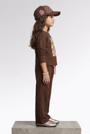 Brown Graphic Sweatshirt & Wide-Leg Pants Co-Ord Set 3508