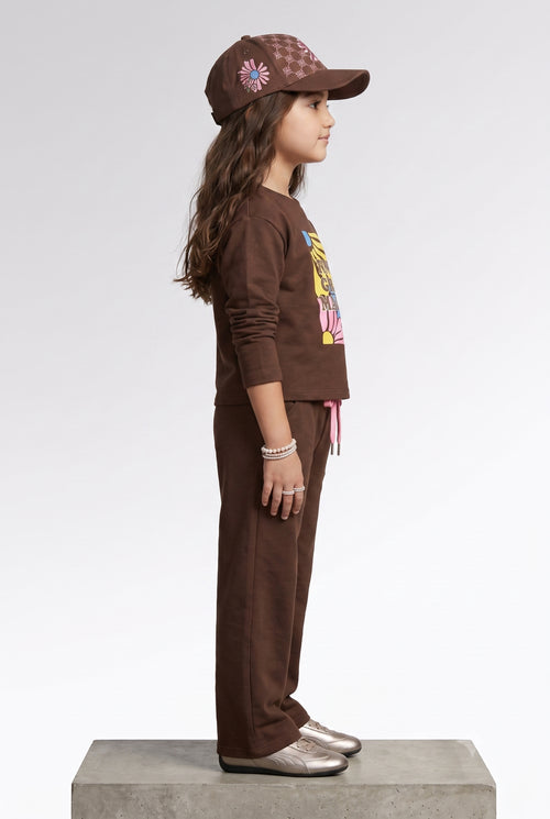 Brown Graphic Sweatshirt & Wide-Leg Pants Co-Ord Set 3508