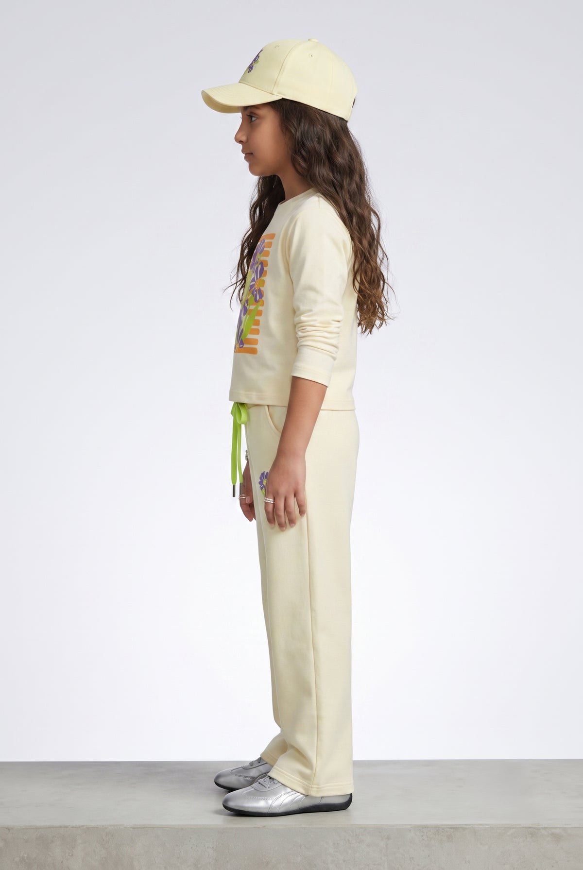 Cream Floral Graphic Top & Wide-Leg Pants Co-Ord Set 3509